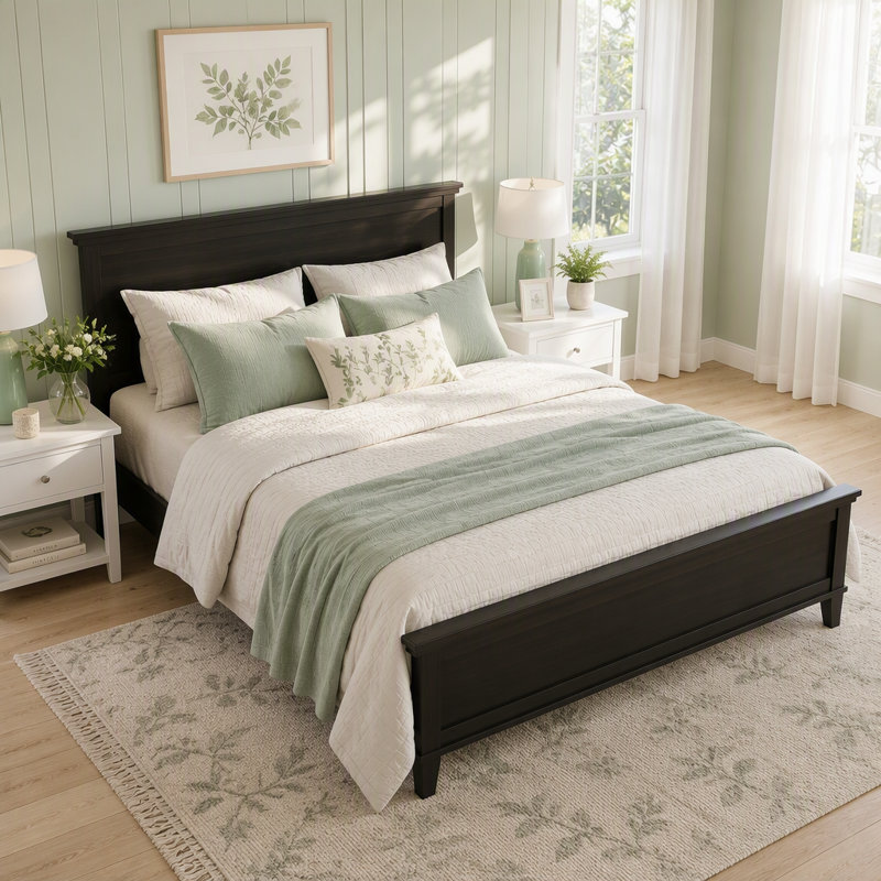 Lit plateforme Mid-Century, Noir, Double