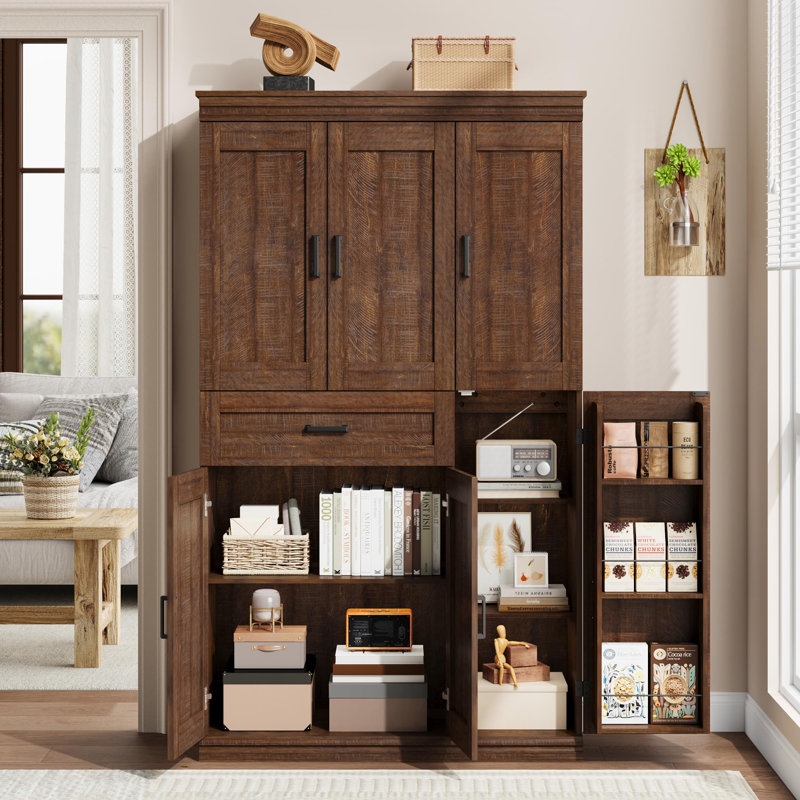 Armoire de rangement haute, garde-manger avec portes et tablettes, Rose Gold