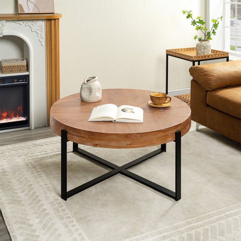 Briyan Coffee Table, Black, 17.72" H x 33.86" L x 33.86" W, Natural Wood