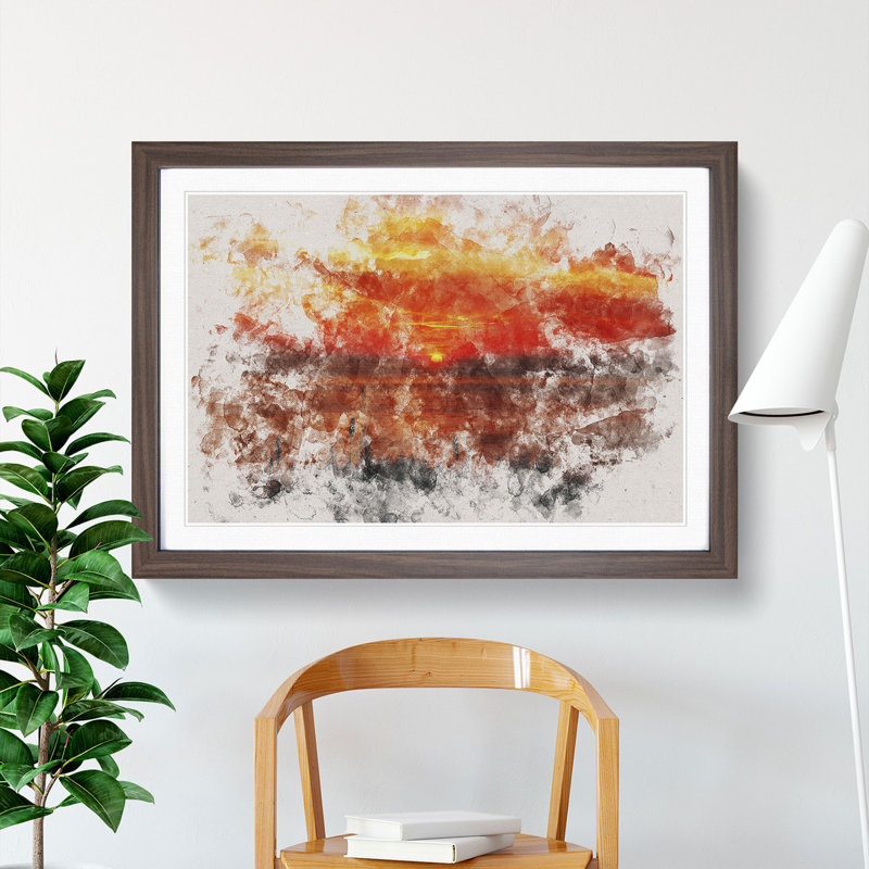 The Orange Sunset - Picture Frame Graphic Art, 36cm H x 48cm W x 2cm D, Walnut Framed