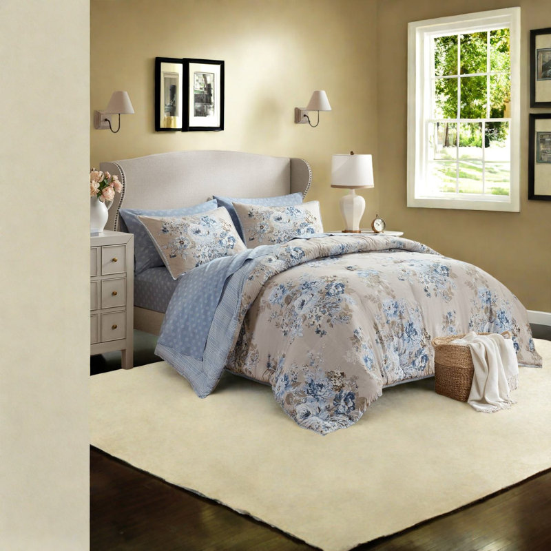 Ensemble de literie réversible pour lit simple TG, style floral rétro en polyester pour la maison