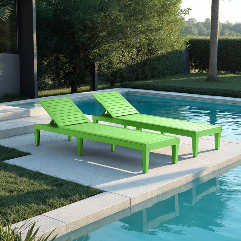 Ensemble de chaise longue d'extérieur en polyrésine imperméable, légère et réglable Nestl, Limette, 2