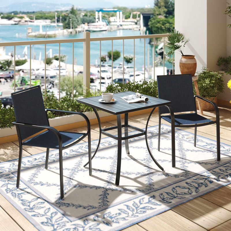 2 - Person Metal Patio Dining Set With Square Table, Navy