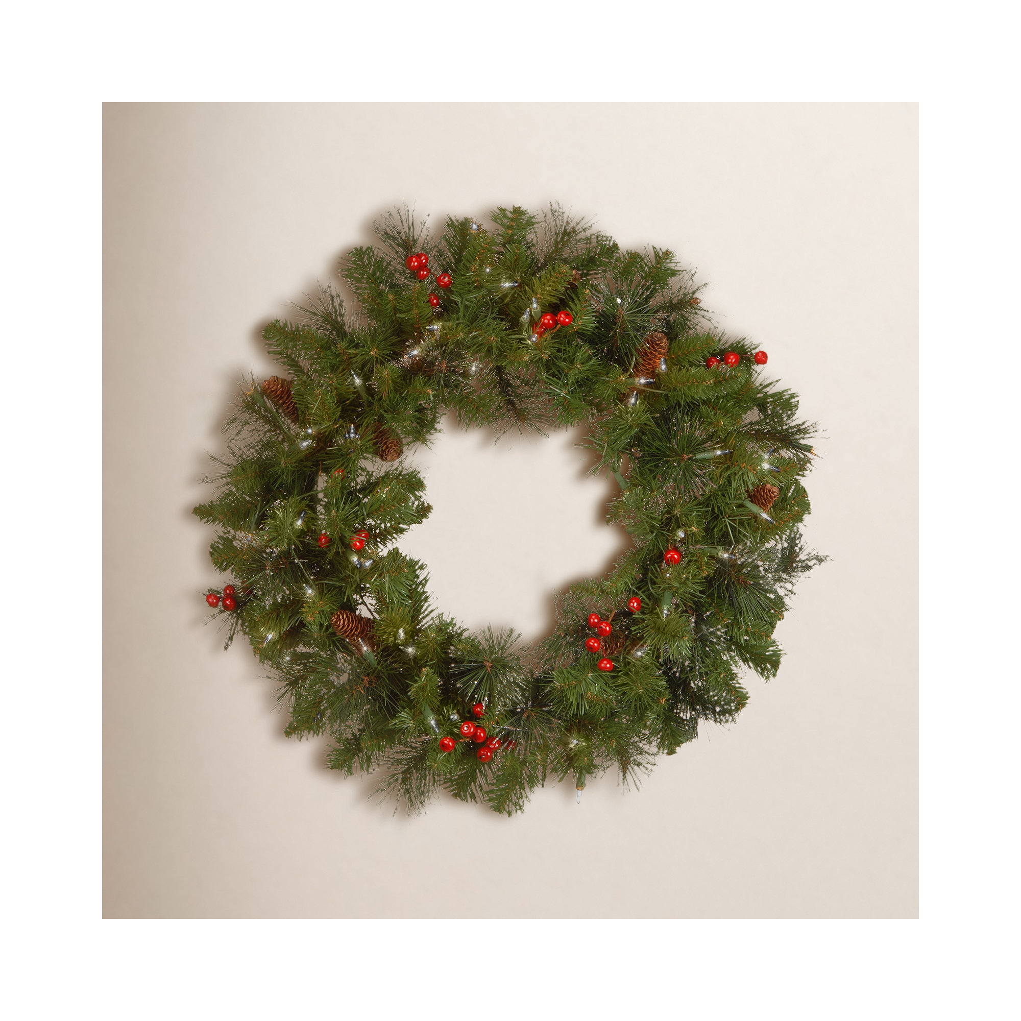The Holiday Aisle® Crestwood Spruce Wreath with Clear Lights, 24"