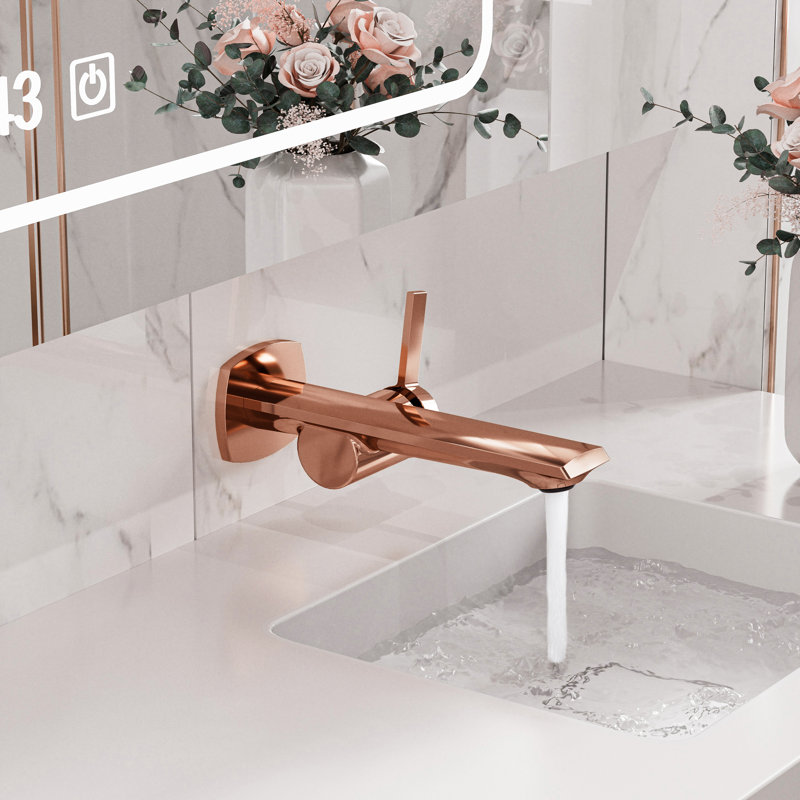 Wall Mounted Solid H59 Brass Single Handle Rose Gold Finish Bathroom Faucet, Rose Gold