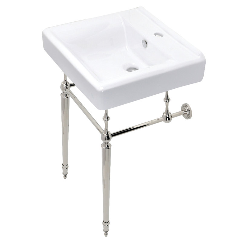 Lavabo de salle de bain console Edwardian, Nickel poli / blanc
