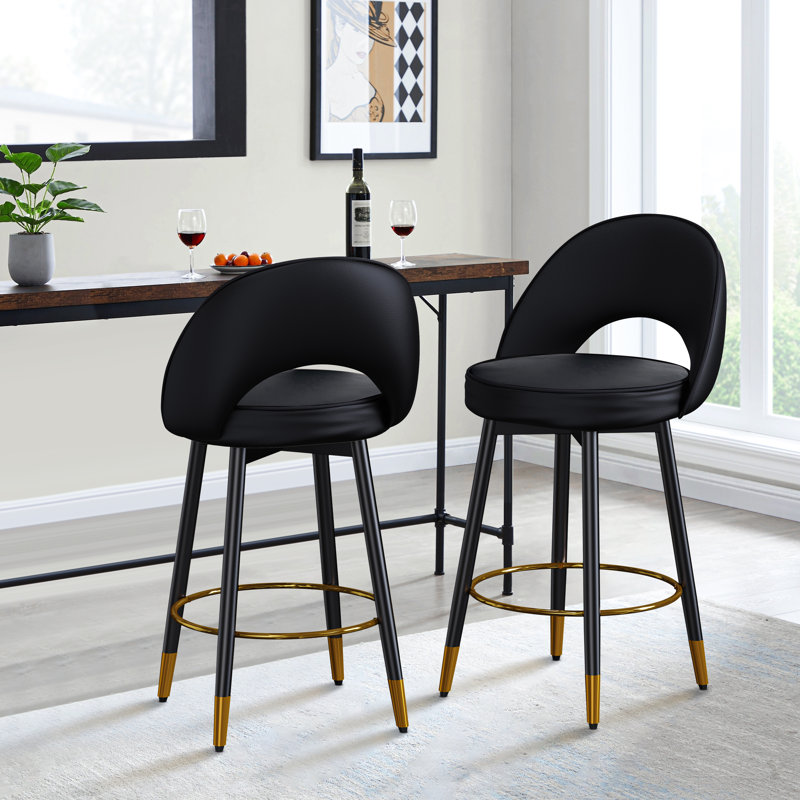 Rumery Swivel Upholstered Counter Stool, Black