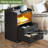 Black Dressing Table For Bedroom, Led Nightstand With Charging Station, Side Table With Usb Port, Nightstand With 2 Fabric Drawers And Open Bedroom Compartment, Set Of 2