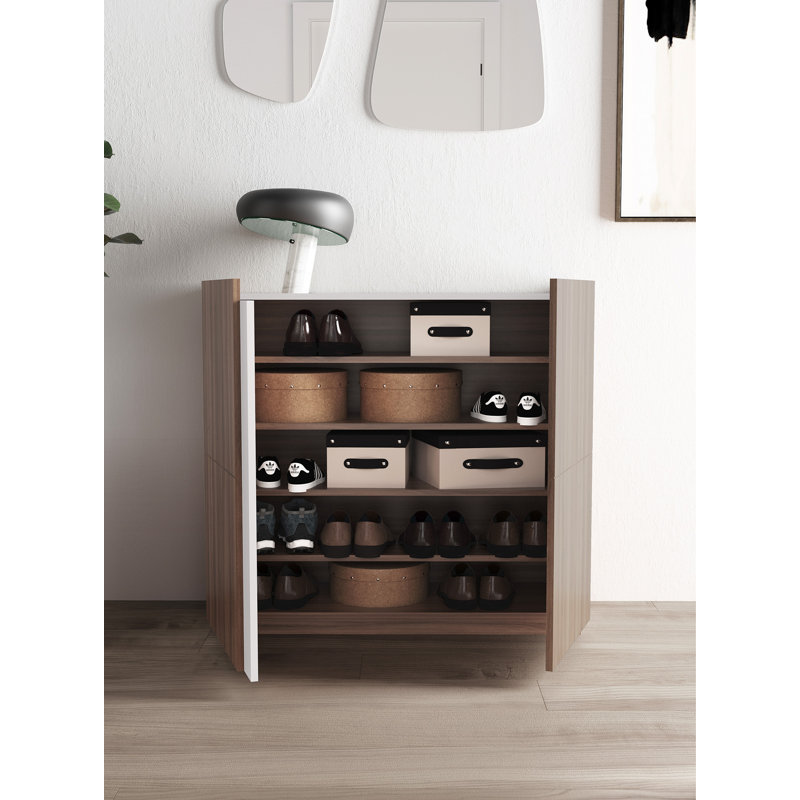18 Pair Shoe Storage Cabinet, Walnut-white