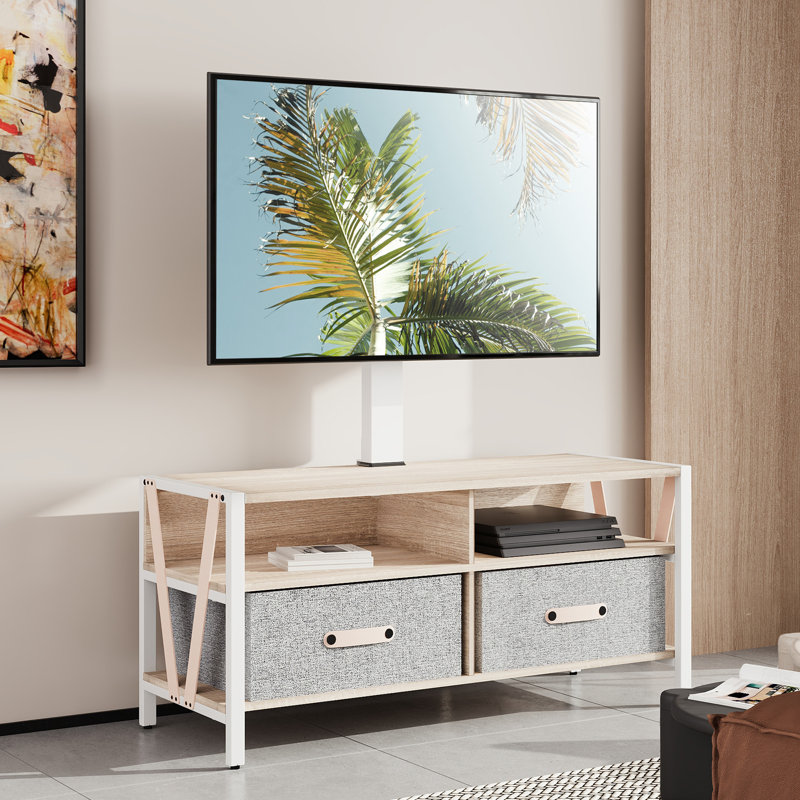 Tv Stand With Two Drawers, Fabric, Suitable For 37-65-inch Tv, White
