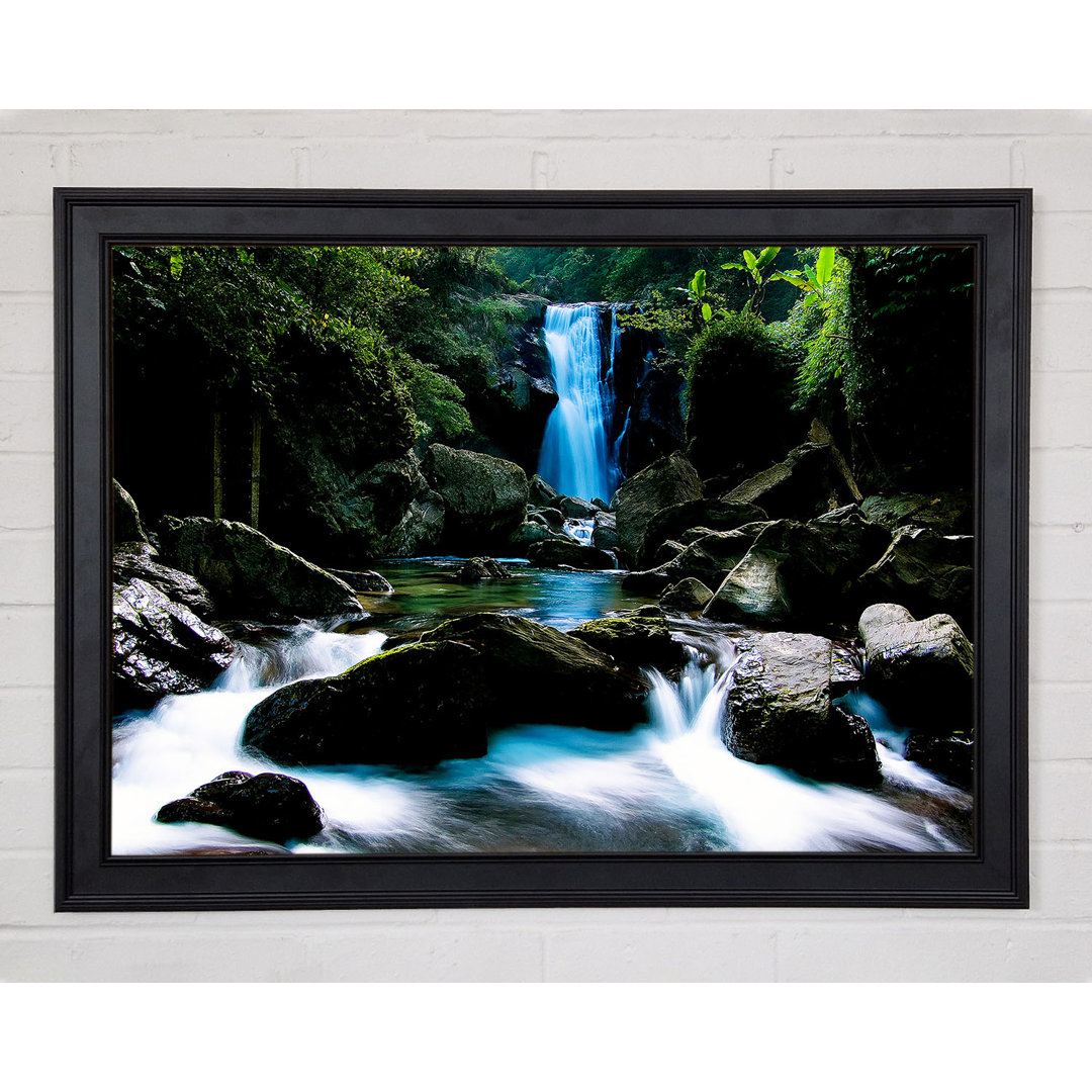 Poster Enchanted Blue Waterfall Wald fließt Wasserfall