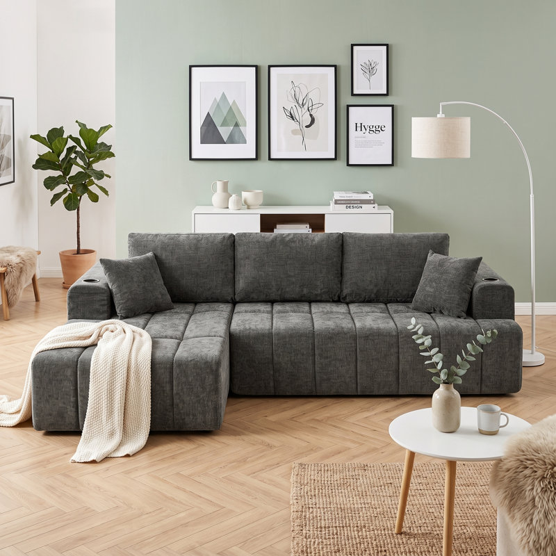 Canapé modulaire en chenille en nuage Aino avec porte-gobelets et poches latérales Aino, Gris foncé