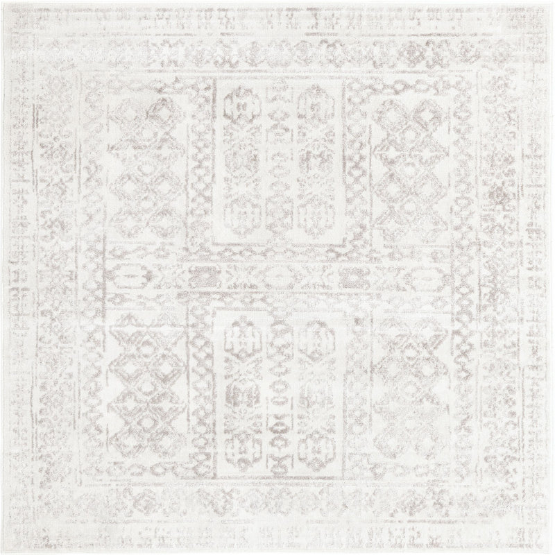 Tapis contemporain gris clair Micsunel, Carré 6 pi