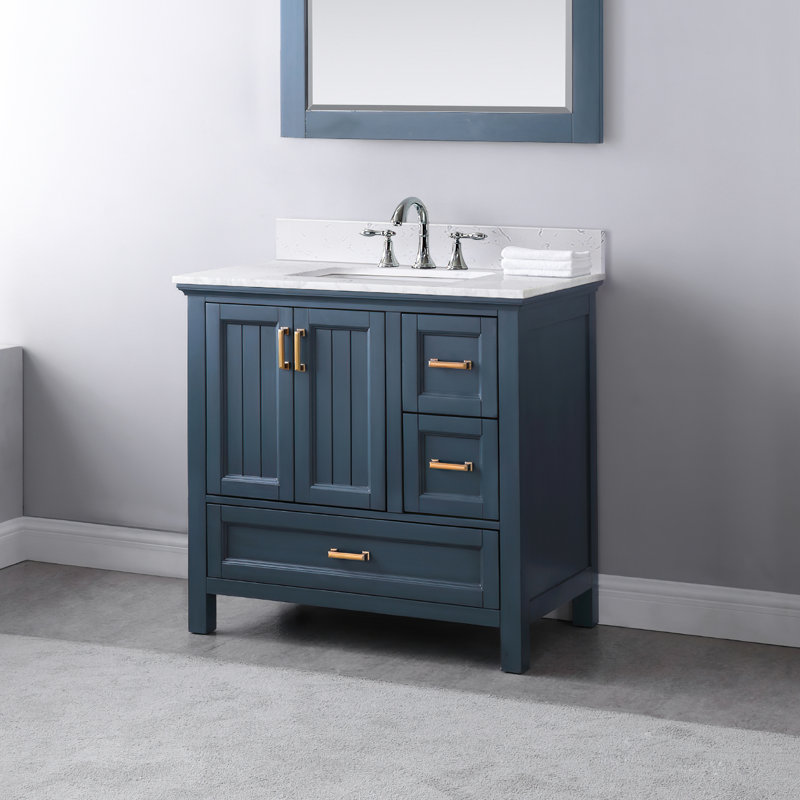 Ensemble de meuble-lavabo simple 36 po Isla, Cuivre brossé, Bleu classique