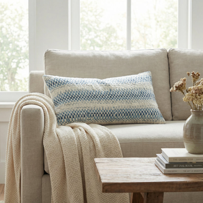 Coussin en lin Zigzag Rows, H 20 po x l 20 po, Carré