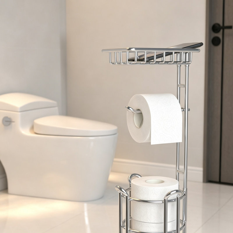Free Standing Toilet Paper Holder, Silver