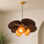 Luminaire suspendu doré à 3 lumières en feuille de rotin, lustre tissé avec abat-jour en verre ambré et cordon réglable