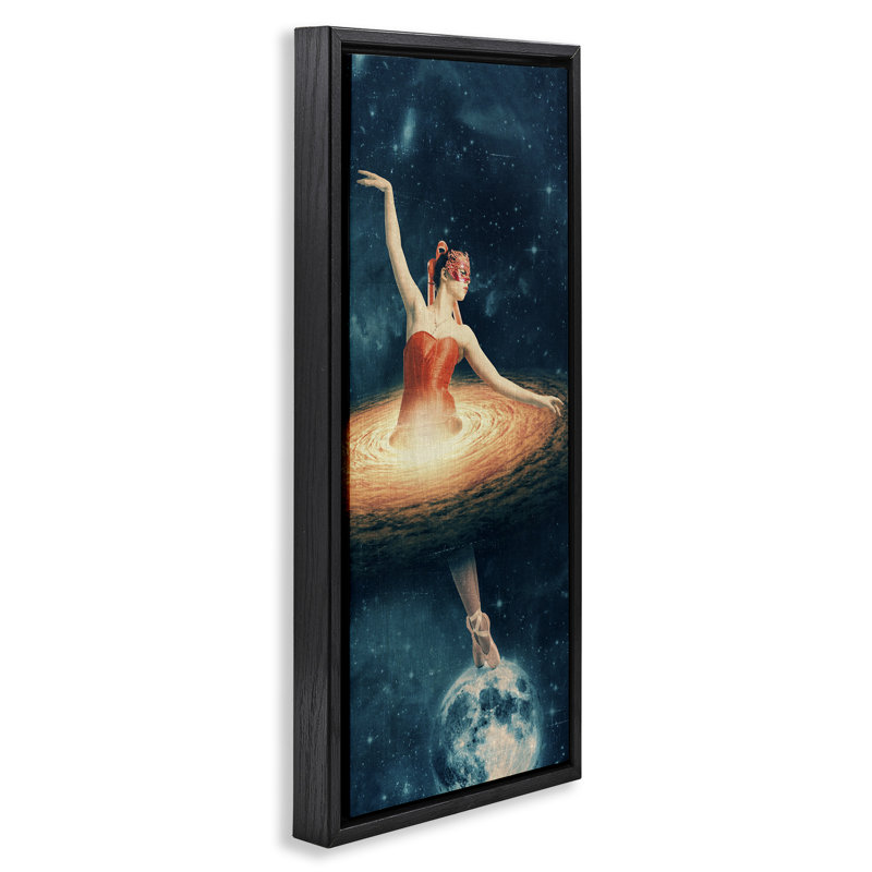 Ballerine dansante, robe nébuleuse surréelle, H 11 po x l 25 po, Cadre flottant noir de jais