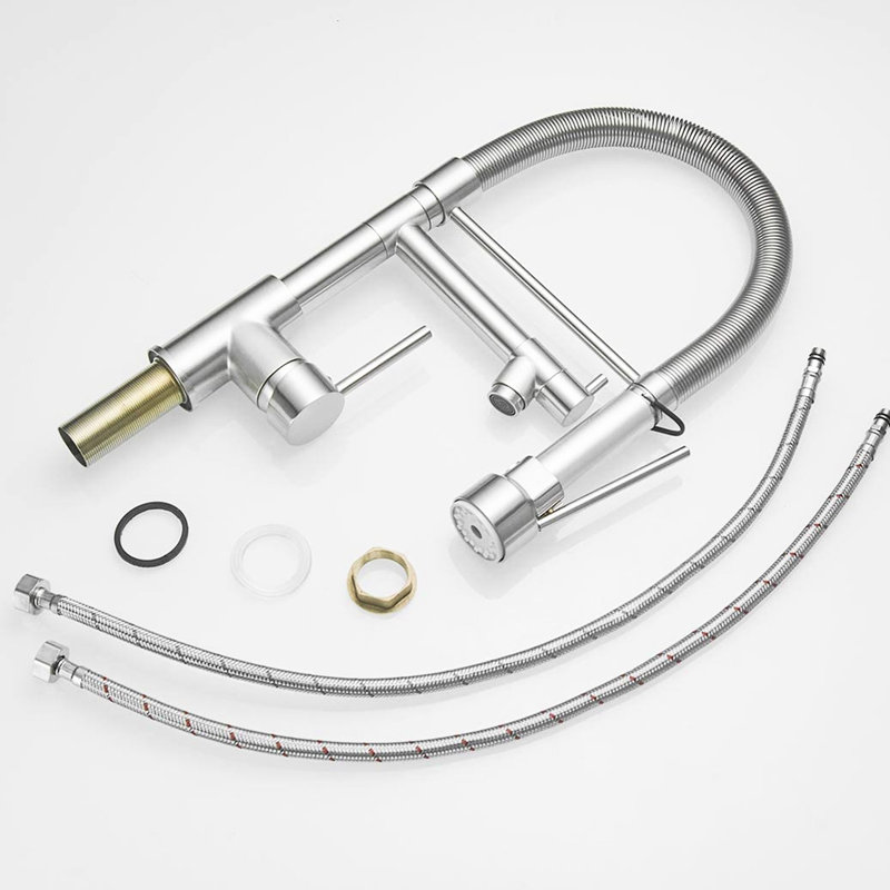Brushed Nickel Commercial Kitchen Faucet With Pull Down - Solid Brass For A Long-Term Investment In Versatile