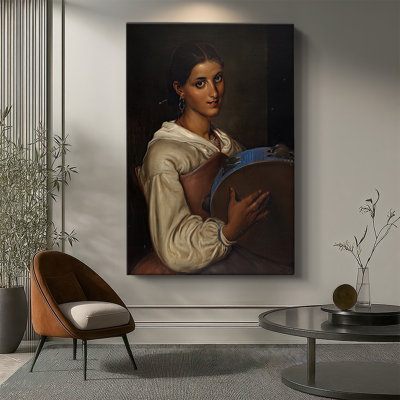Italian Girl with a Blue Tambourine -Gallery Wrapped Canvas by Wilhelm Marstrand