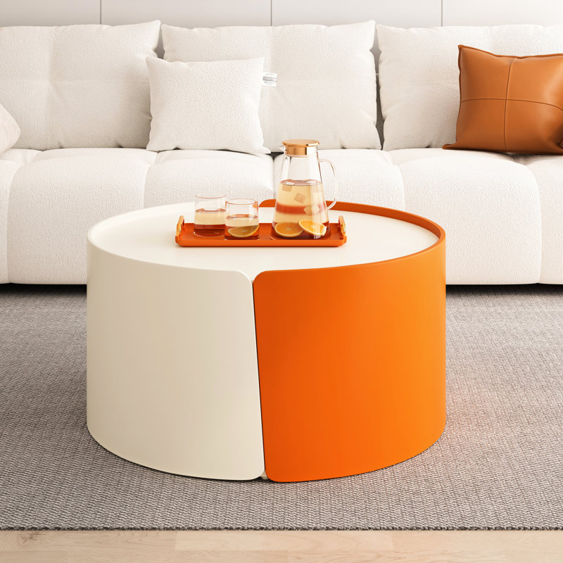 Table basse pour petit espace, ronde, extensible, blanche, aucun assemblage requis pour la commodité Table moderne avec fonction extensible, assemblage blanc, maison et bureau