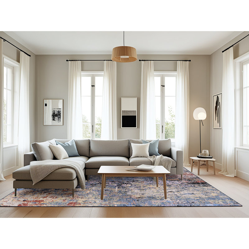 Tapis bleu / brun clair / noir Brook, Rectangle 8 pi x 10 pi