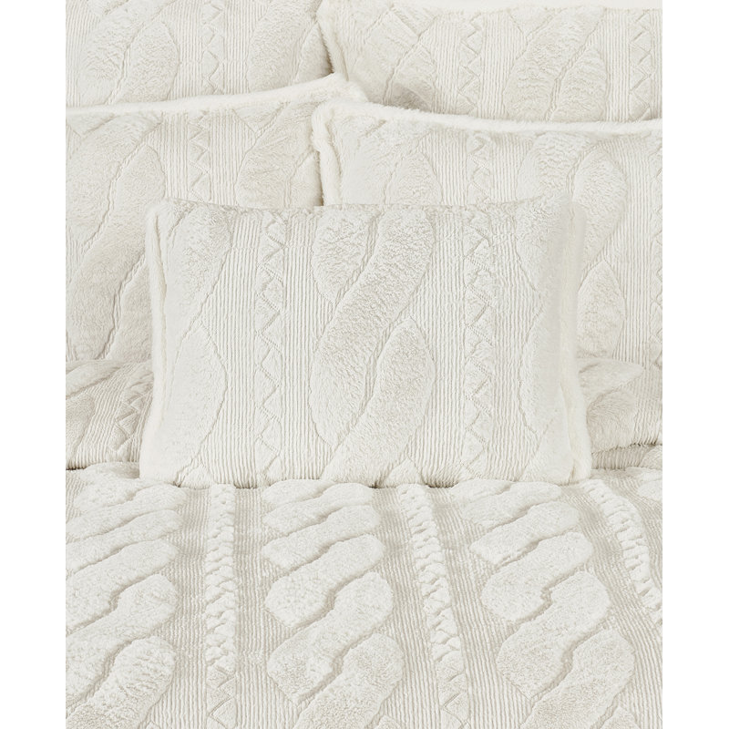 White Quilted Braided Knit Rectangular Throw Pillow