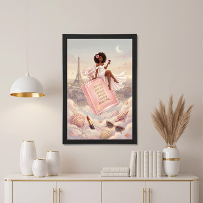 «Afro Woman on Perfume Bottle», Tour Eiffel, toile de fond, reproduction d'art sur toile, ensemble de 1
