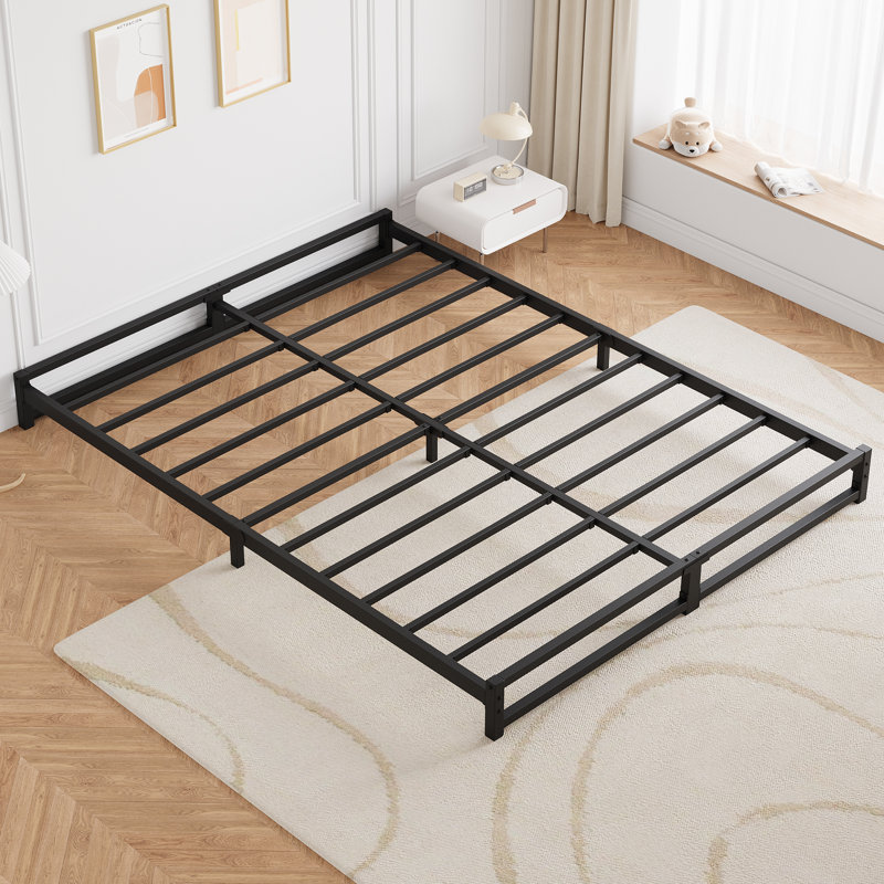 Structure de lit double, structure de lit plateforme en métal avec support en lattes d'acier, hauteur de 6 pouces, sommier, assemblage facile, aucun sommier tapissier requis, noir