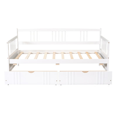 Lit de jour simple avec tiroirs en blanc - offre un endroit de repos confortable en bois massif de qualité construite pour la durabilité