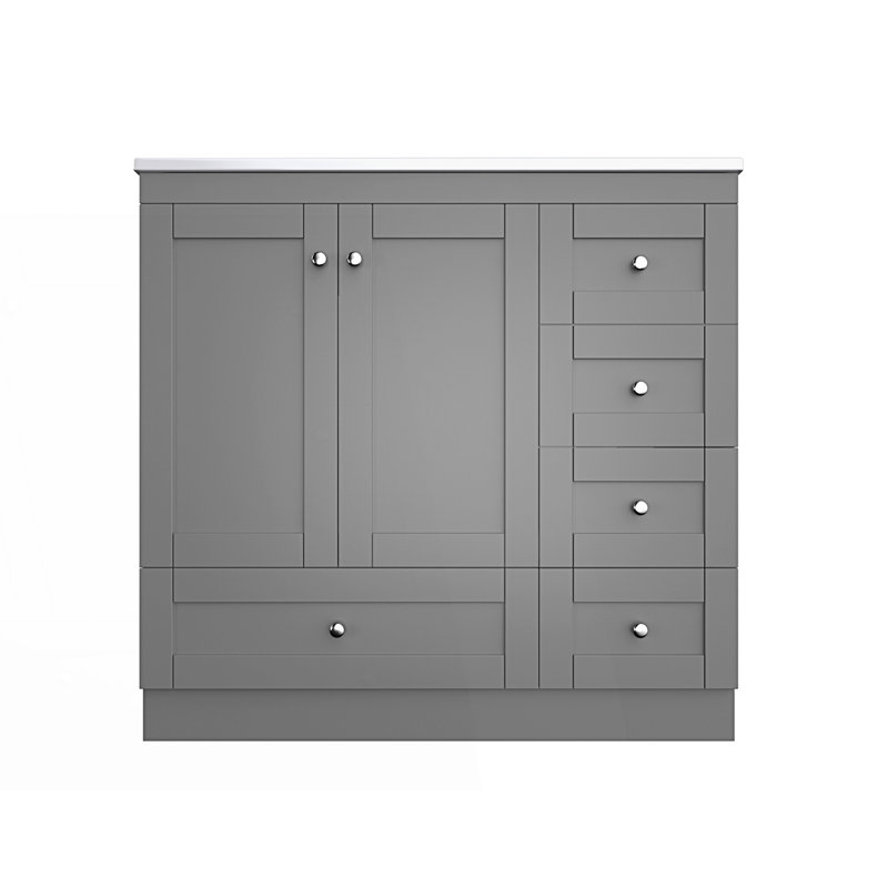 Shaker Style Free-Standing Bathroom Vanity Cabinet With Ceramic Sink, Gray