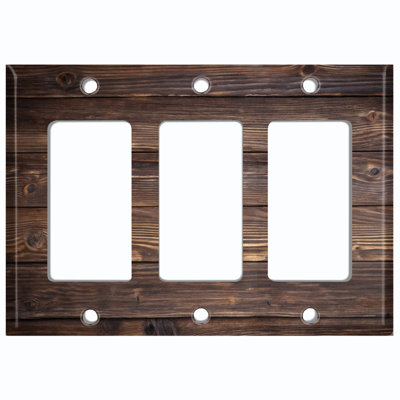 Couvercle de plaque d'interrupteur en métal; Fauteuil à bascule GFI de taille 3 US - image imprimée de planches de bois rustiques