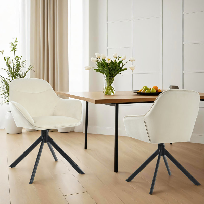 48.5cm H Swivel Upholstered Dining Chair with Ergonomic Back, White Velvet