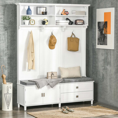 Portemanteau avec banc de rangement, crochets, tiroirs et tablettes pour la solution d'organisation et de sièges de vestibule d'entrée