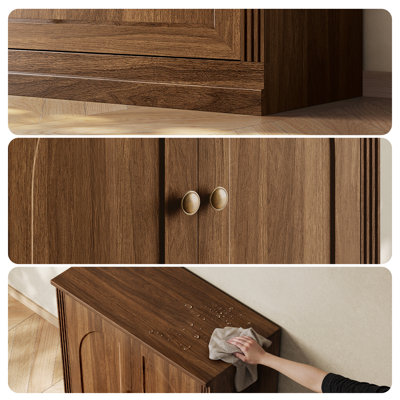 Set Of 2 Arched Bookcase Cabinets With Doors, Walnut