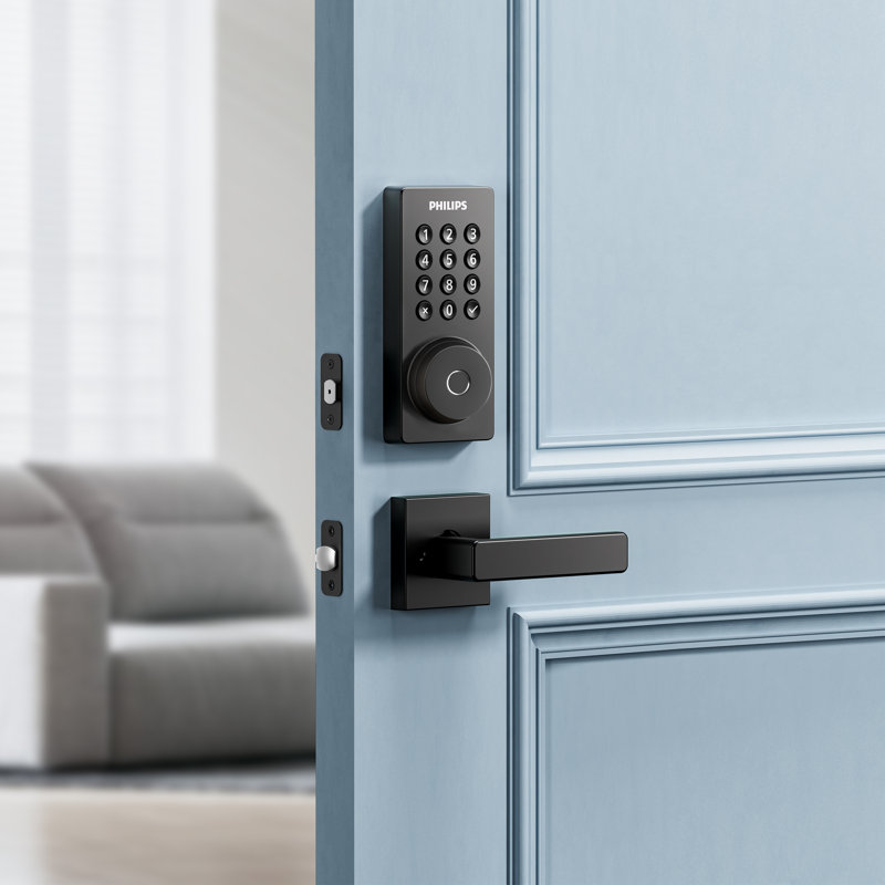 Serrure à pêne dormant à empreinte digitale intelligente avec levier Philips Wi-Fi, Noir mat