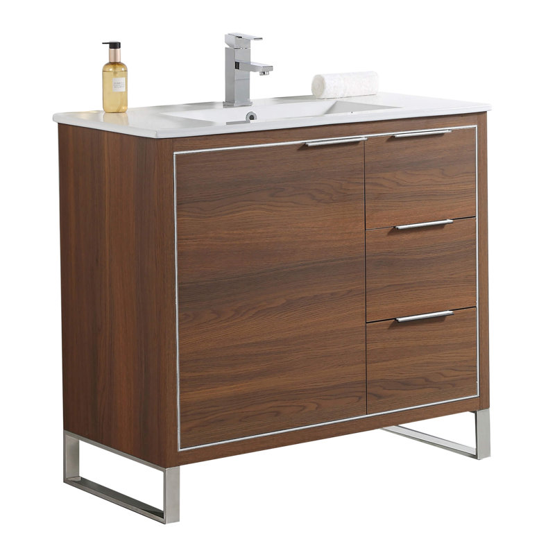 Ensemble de meuble-lavabo simple 36 po, Chrome, Noyers