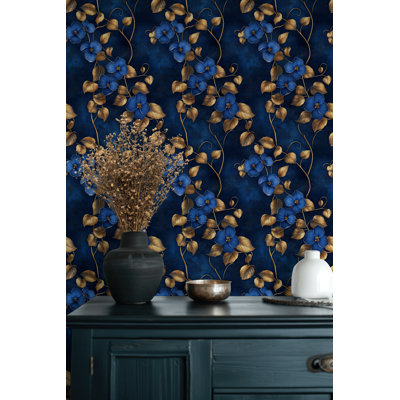 Luxury Blue Floral Wallpaper Leaves Botanical Wall Mural Peel and Stick Roll
