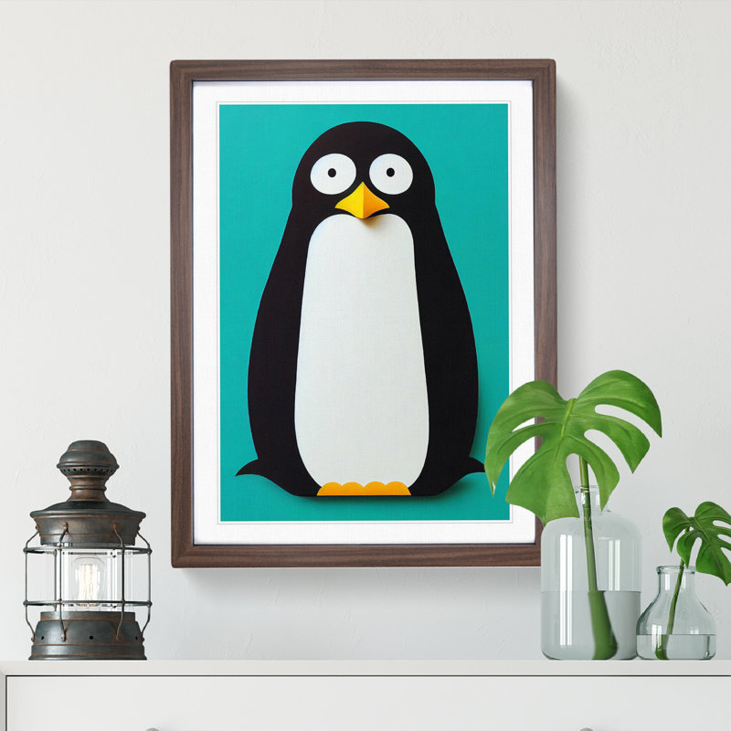 Unique Penguin Art No.1 Abstract - Wall Art, 66cm H x 48cm W, Walnut Framed, White