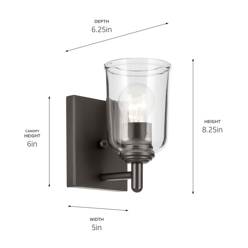 5" 1-Light Wall Sconce with Clear Glass, Bronze