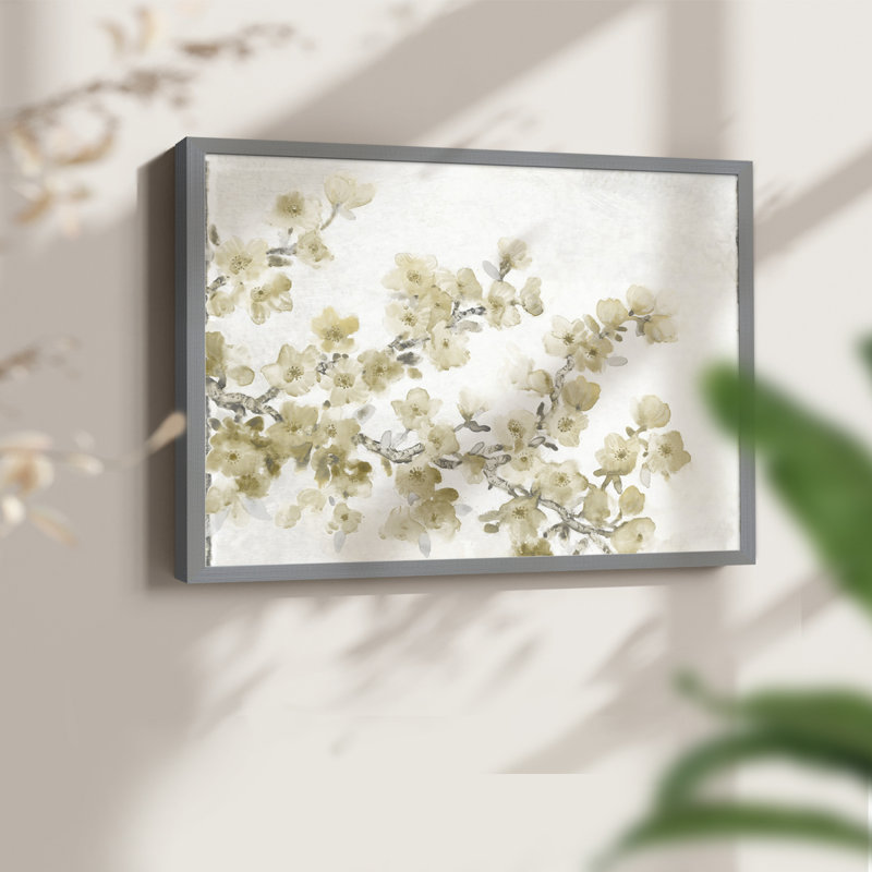 Composition neutre de cerisier en fleurs II - reproduction encadrée - réversible, H 11 po x l 14 po, Gris
