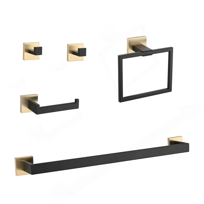 Ensemble de 5 accessoires de quincaillerie de salle de bain, Or / noir mat