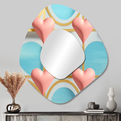 Burcham brillant cœur doré contemporain I - grand miroir de forme irrégulière romantique, miroir mural décoratif asymétrique moderne, impression d'art en métal