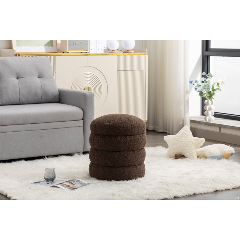 Repose-pieds rond Hasset, repose-pieds rond doux, repose-pieds, Boucle brun foncé