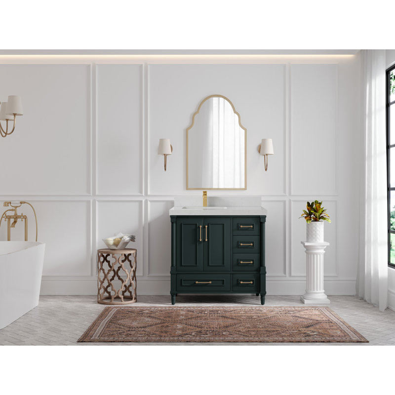 Aberdeen 36'' Single Bathroom Vanity with Top, Carrara Quartz