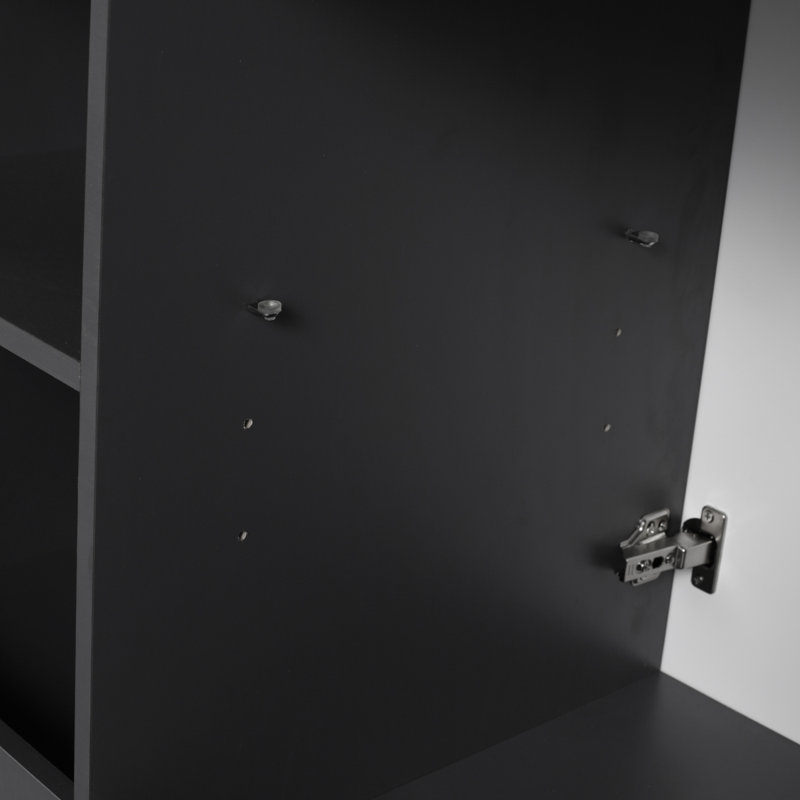 Meuble-lavabo autoportant et 3 portes d'armoire et lavabo, meuble-lavabo de salle de bain, Noir, Blanc