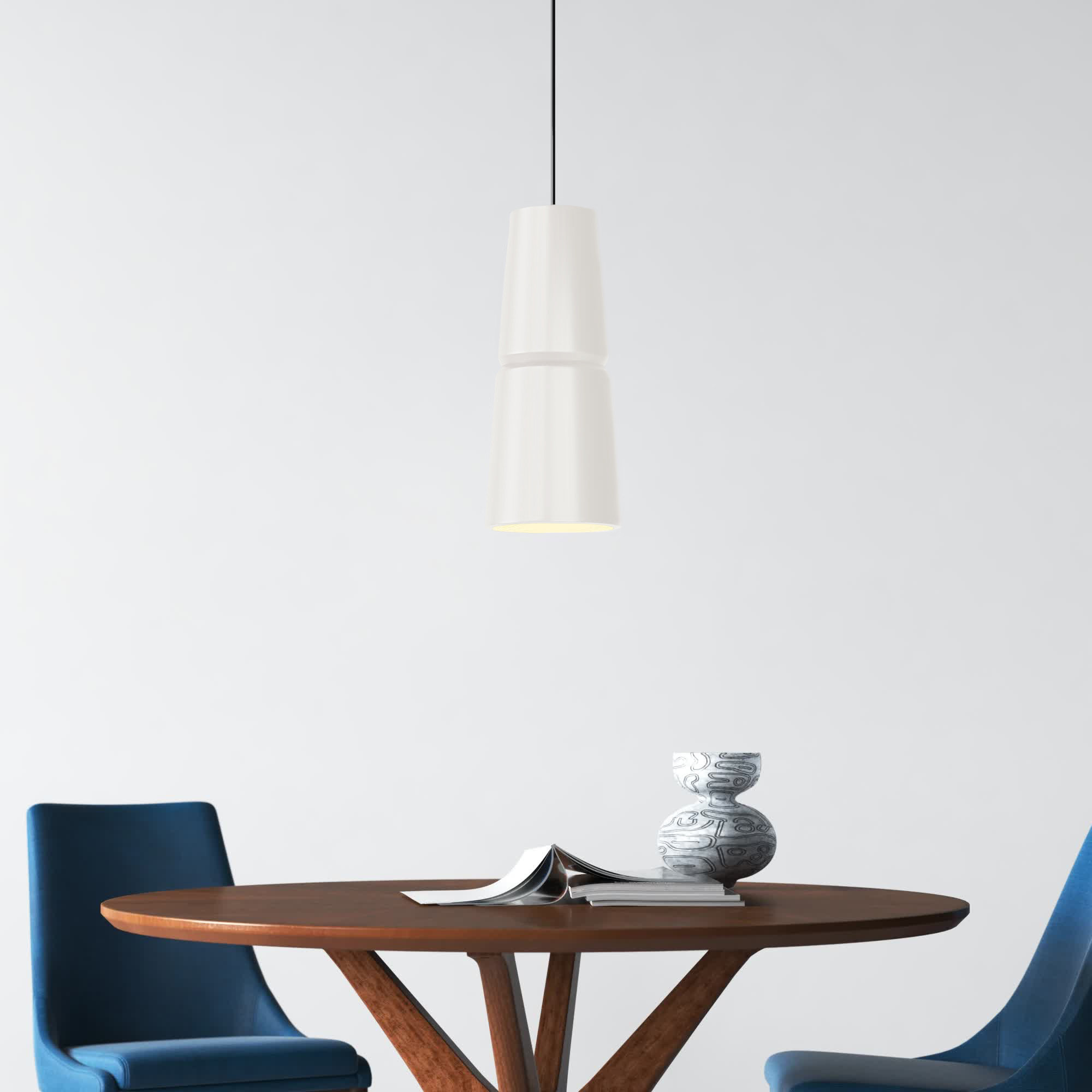 Logan 1 - Light Single Cone Pendant, Matte Black, Gloss White, 13.5" H x 6" W x 6" D