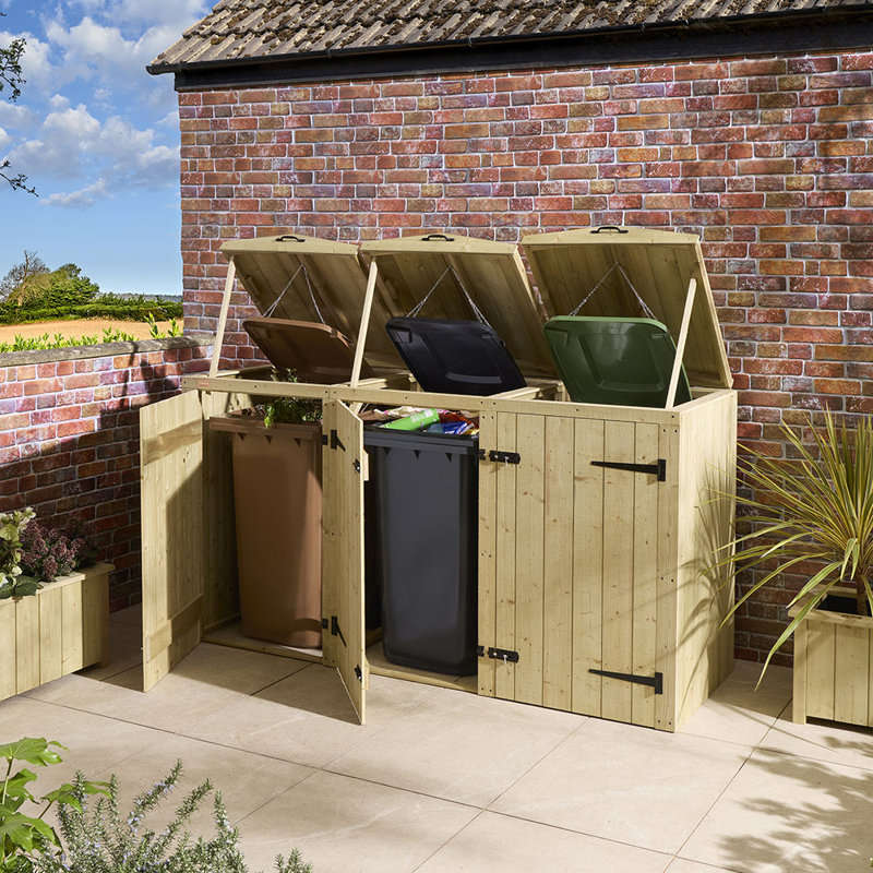 Wooden Triple Bin Store