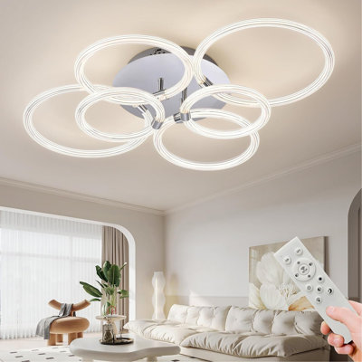 Plafonnier moderne à DEL, plafonnier encastré avec télécommande à intensité variable, plafonnier en acrylique à 6 anneaux pour la chambre à coucher, le salon, la cuisine et les lampes de bureau (6 têtes)