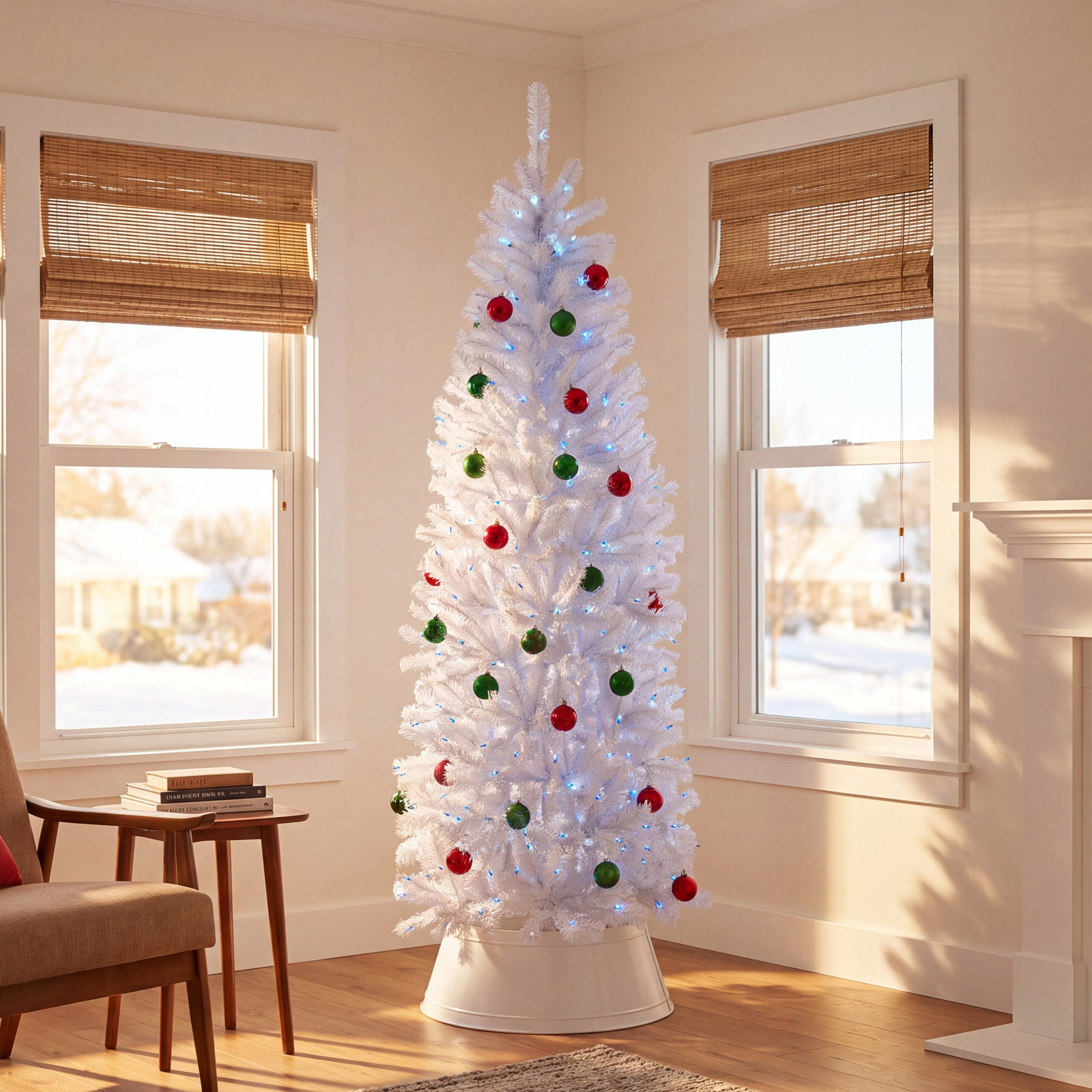 Slim 6.5' Pre-Lit Spruce Christmas Tree, Blue Light